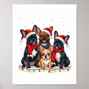 Póster Luces de Navidad Bulldogs Franceses Perro Xmas Fre