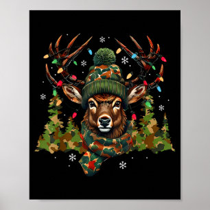 Póster Luces de Navidad Camuflaje Caza Reno Ciervo