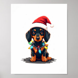 Póster Luces de Navidad Dachshund Sombrero de Santa Navid
