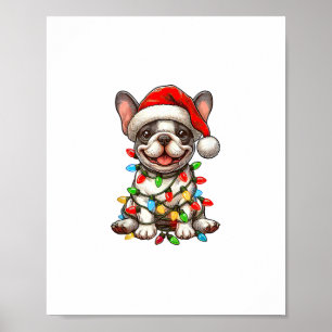 Póster Luces de Navidad de Bulldog Francés Gorro de Santa