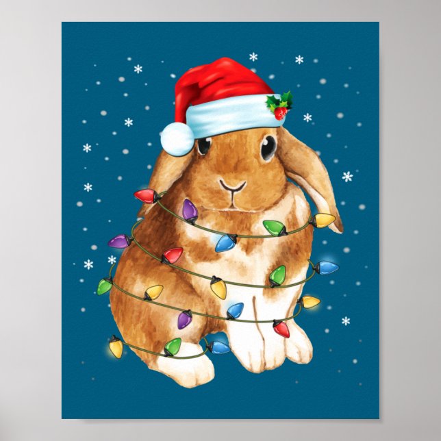 Póster Luces de Navidad de conejo sombrero de Santa Navid (Frente)
