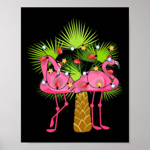 Póster Luces de Navidad de Flamencos Tropicales Hawaii Na