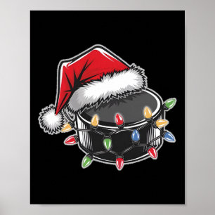 Póster Luces de Navidad de Hockey Puck Sombrero de Santa