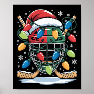 Póster Luces de Navidad de Hockey sobre Hielo Santa Navid