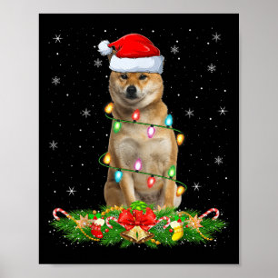 Póster Luces de Navidad de perro Shiba Inu divertido somb