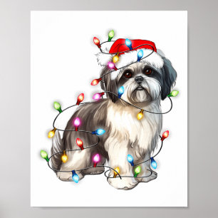 Póster Luces de Navidad de perro Shih Tzu Navidad Bonito