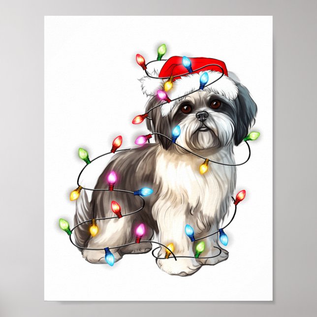 Póster Luces de Navidad de perro Shih Tzu Navidad Bonito  (Frente)