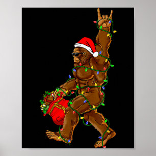 Póster Luces de Navidad de Santa Bigfoot Divertidas Sasqu