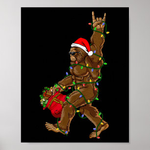 Póster Luces de Navidad de Santa Bigfoot Rock divertido S