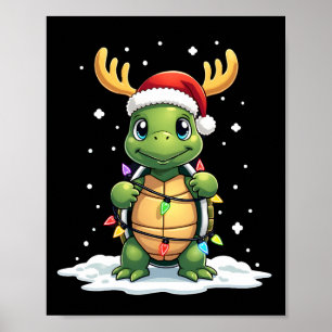 Póster Luces de Navidad de Santa Tortuga Marina Cute Xmas