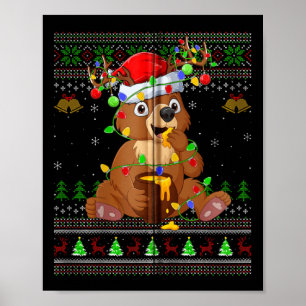 Póster Luces de navidad de suéter feo de oso San Sombrero