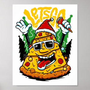 Póster Luces de Navidad del Árbol de Pizza Feliz Crustmas