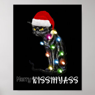 Póster Luces de Navidad del Gato Divertido Besamío Feliz