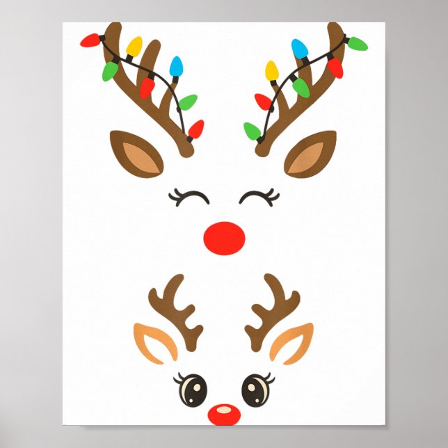 Póster Luces de Navidad Embarazo Reno Luces de Navidad Nu (Frente)