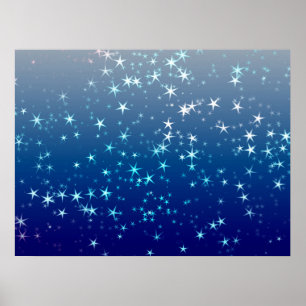Póster Luces de Navidad Estrellas Cielo Azul