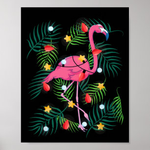 Póster Luces de Navidad Flamenco Hawaii Divertido Tropica