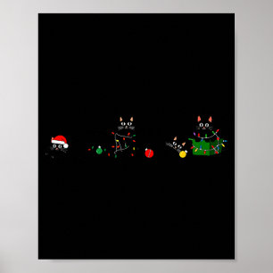 Póster Luces de Navidad Gato Negro Reno Santa Navidad