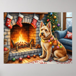 Póster Luces de Navidad junto a la Chimenea con Bouviers 