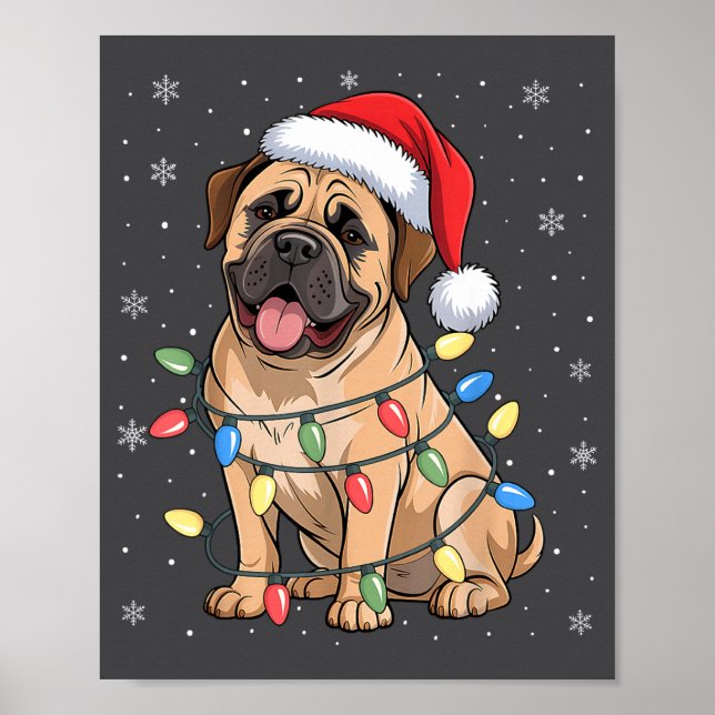 Póster Luces de Navidad para Perro Bullmastiff Ropa de Na (Frente)