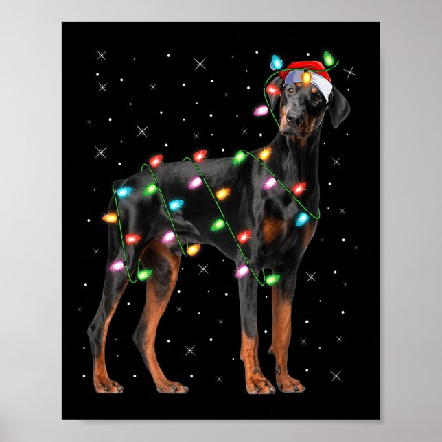 Póster Luces de Navidad Perro Doberman Santa Amante de la (Frente)