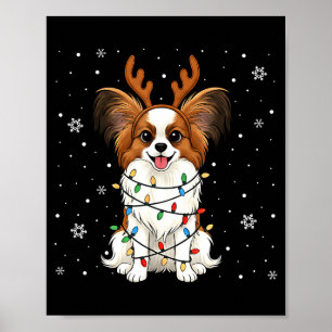 Póster Luces de Navidad Perro Pallon Reno divertido Xmas