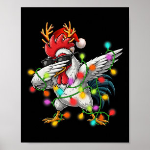 Póster Luces de Navidad Pollo Dabbing Santa Navidad Diver