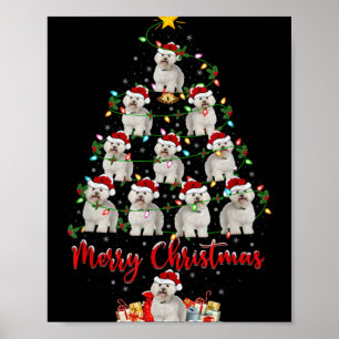 Póster Luces de Navidad Santa Perro Bichon Frise Árbol de