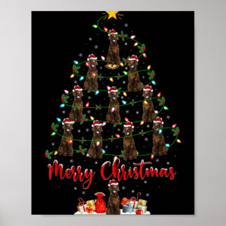 Póster Luces de Navidad Santa Perro Setter Irlandés Árbol