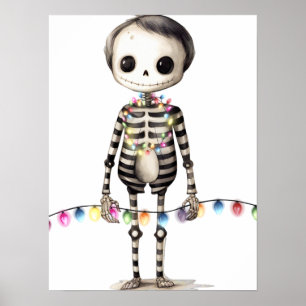 Póster Luces de navidad y lindo esqueleto
