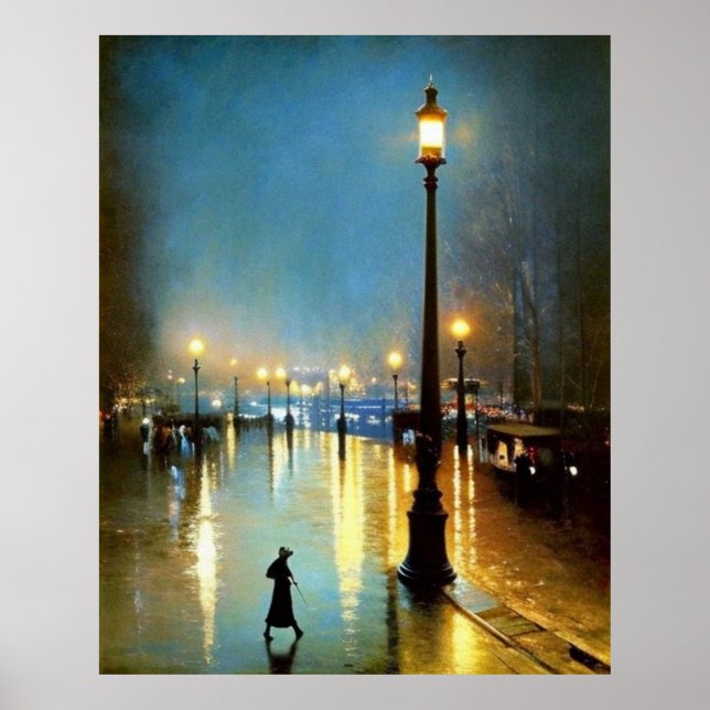 Póster Luces de noche mojadas de París Gran lámpara Impre (Frente)