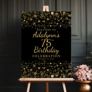 Póster Luces de oro elegantes y cumpleaños de confetti