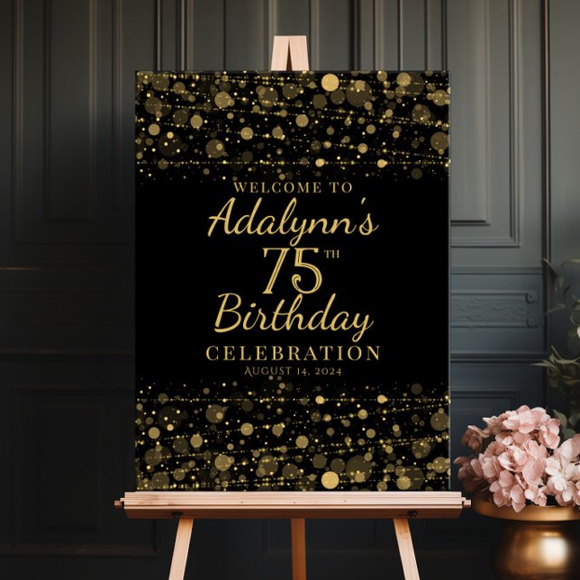 Póster Luces de oro elegantes y cumpleaños de confetti (Subido por el creador)