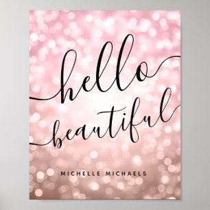 Póster Luces de oro Rosa personalizadas "Hello Beautiful"