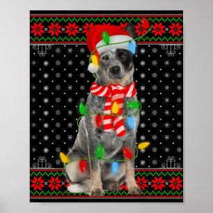 Póster Luces de perro feas de Navidad sombrero de Santa p
