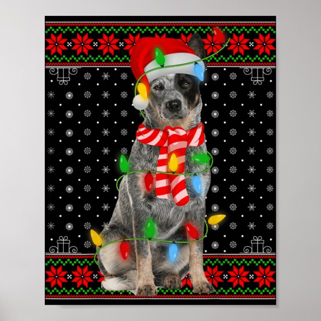 Póster Luces de perro feas de Navidad sombrero de Santa p (Frente)