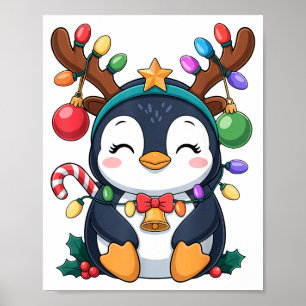 Póster Luces de pingüino de reno de Navidad Animal K