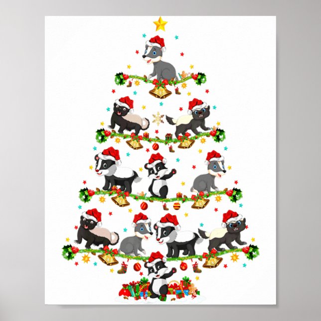 Póster Luces de Tejón Navidad Santa Tejón Árbol de Navida (Frente)