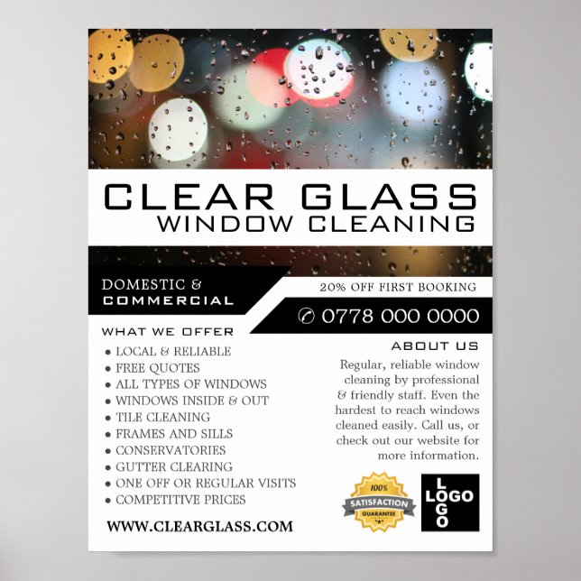 Póster Luces de Ventana, Publicidad de Limpieza de Ventan (Frente)