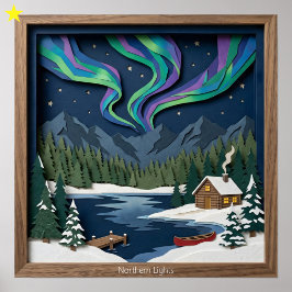 Póster Luces del Norte Collage de Papel Diorama Canadá