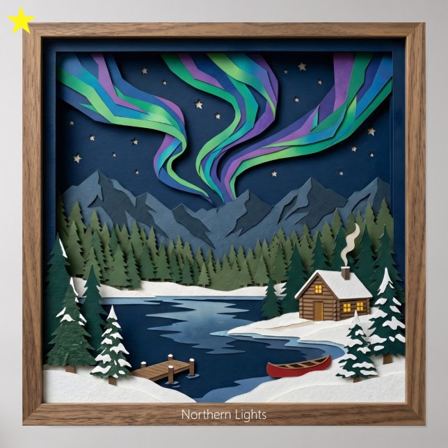 Póster Luces del Norte Collage de Papel Diorama Canadá (Subido por el creador)