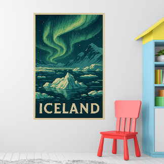Póster Luces del Norte de Islandia – Paisaje Ártico Vinta
