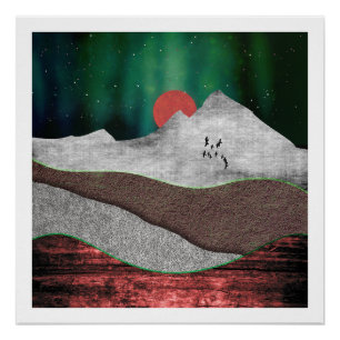 Póster Luces del norte de montaña