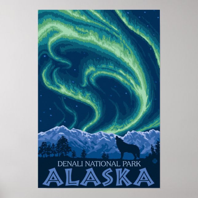 Póster Luces del Norte - Parque Nacional Denali, Alaska (Frente)