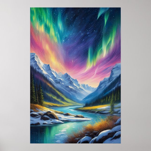 Póster Luces del norte sobre el valle de Snowy (Frente)