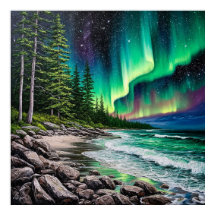 Luces del norte sobre una costa rocosa