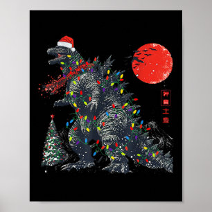 Póster Luces divertidas de Kaiju Santa Navidad Monstruo N