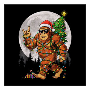 Póster Luces Divertidas de Navidad de Bigfoot y Luna