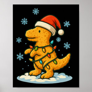 Póster Luces Divertidas De Navidad Envuelven Pollo Dinosa
