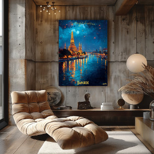 Póster Luces doradas de Bangkok - Reflejos del Wat Arun