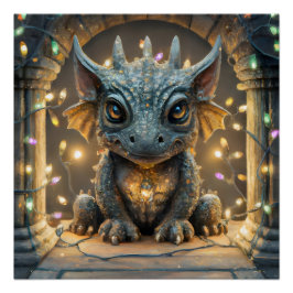 Póster Luces festivas Chibi Gargoyle Dragon